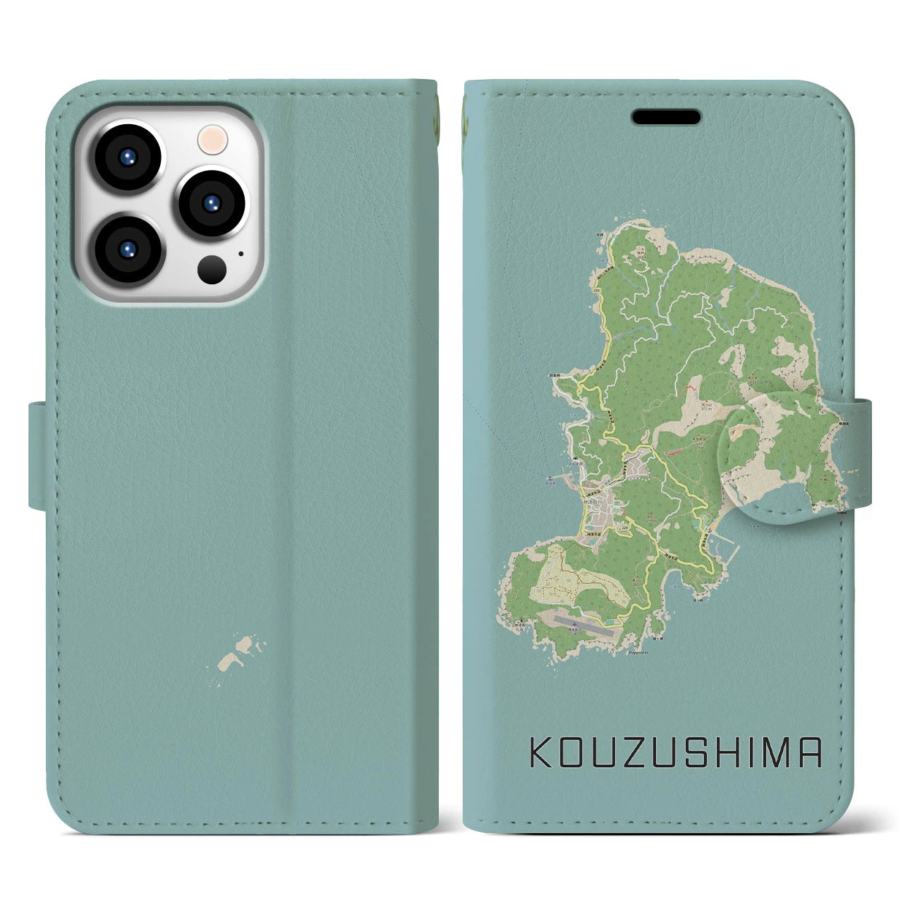 【神津島(東京都)】地図柄iPhoneケース(手帳タイプ)ナチュラル・iPhone 13 Pro 用