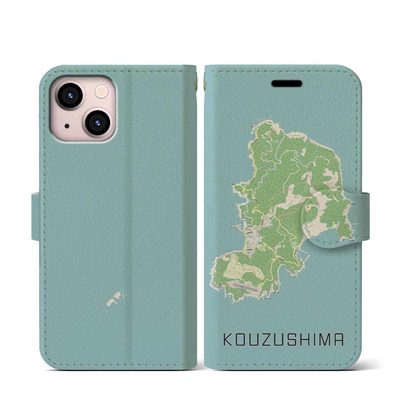 【神津島(東京都)】地図柄iPhoneケース(手帳タイプ)ナチュラル・iPhone 13 mini 用