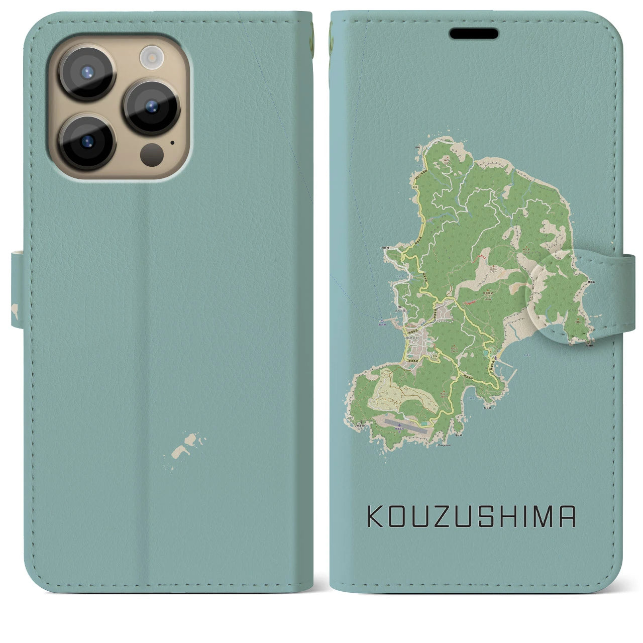 【神津島(東京都)】地図柄iPhoneケース(手帳タイプ)ナチュラル・iPhone 14 Pro Max 用