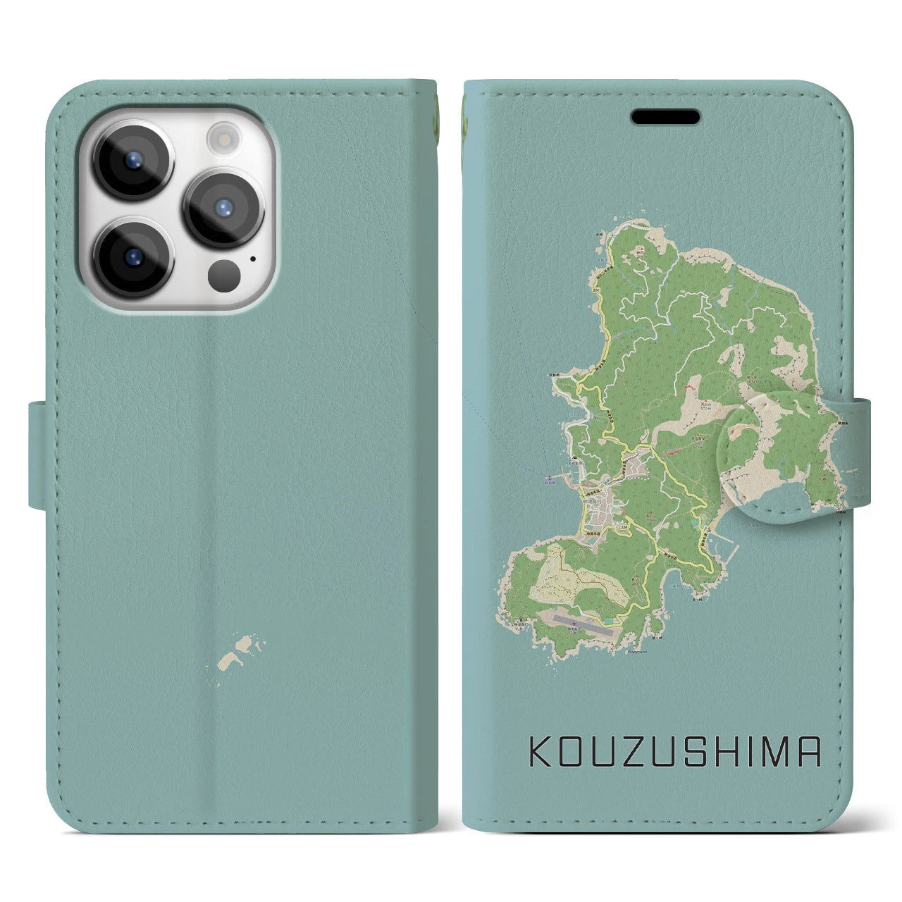 【神津島(東京都)】地図柄iPhoneケース(手帳タイプ)ナチュラル・iPhone 14 Pro 用