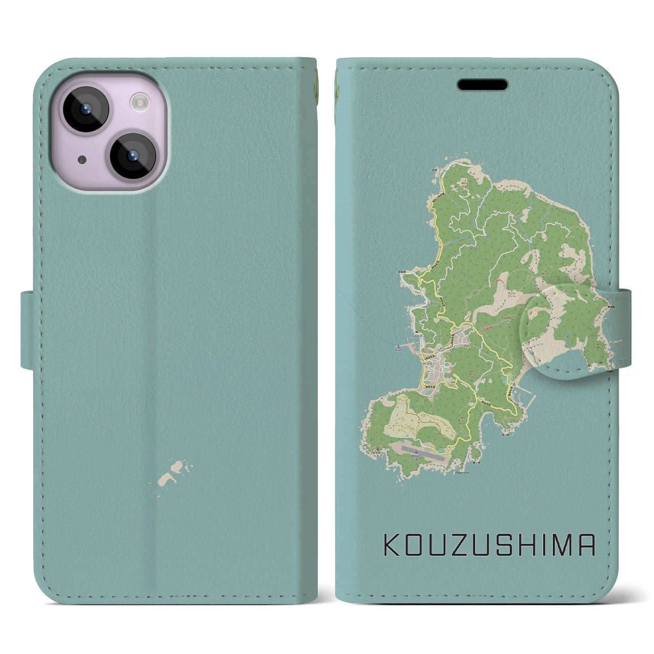 【神津島(東京都)】地図柄iPhoneケース(手帳タイプ)ナチュラル・iPhone 14 用