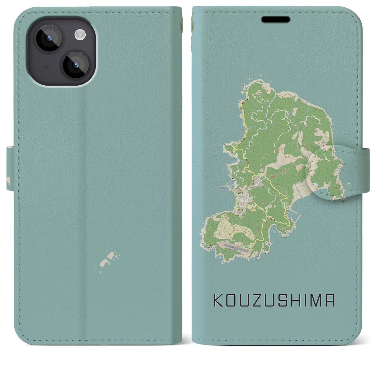 【神津島(東京都)】地図柄iPhoneケース(手帳タイプ)ナチュラル・iPhone 14 Plus 用