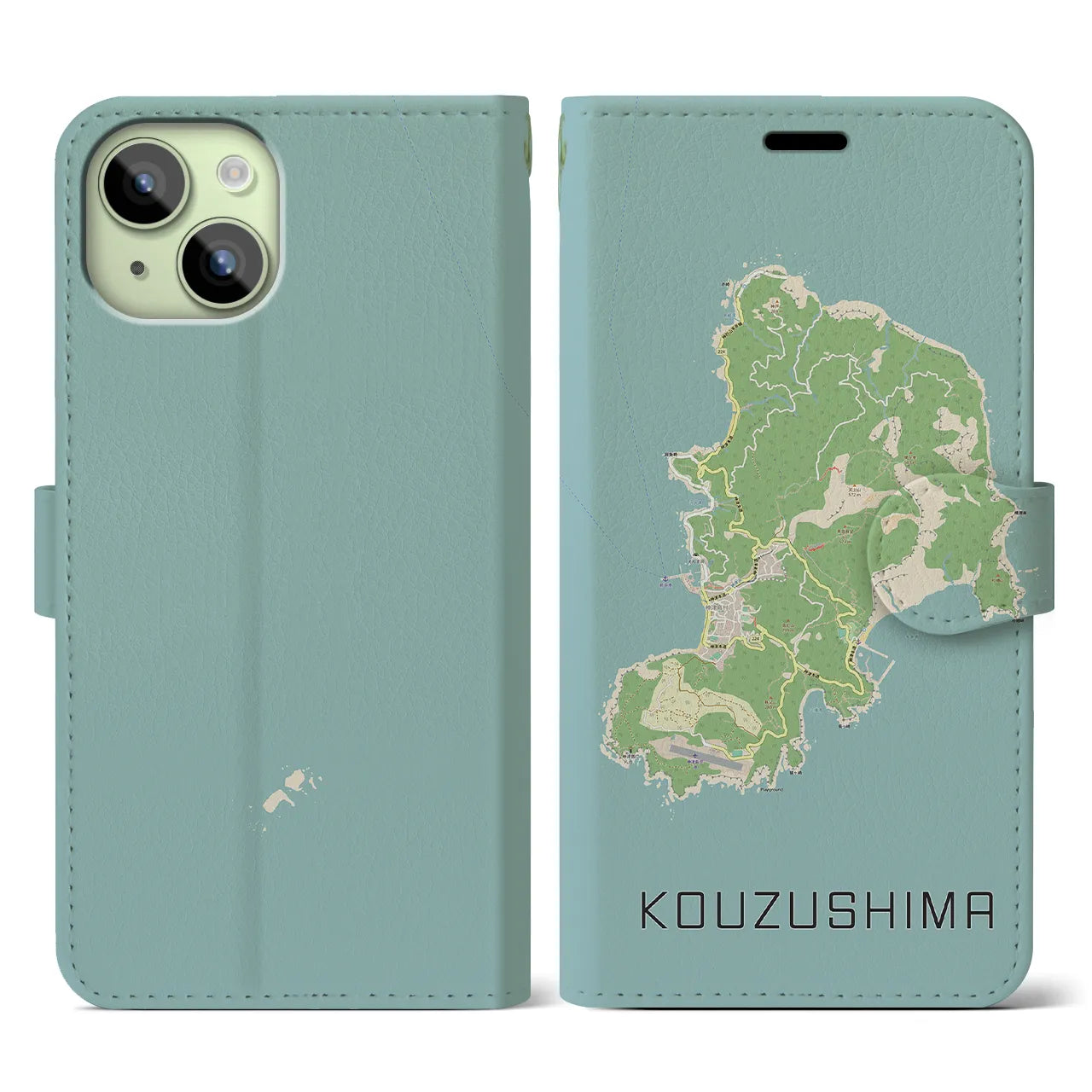 【神津島(東京都)】地図柄iPhoneケース(手帳タイプ)ナチュラル・iPhone 15 用
