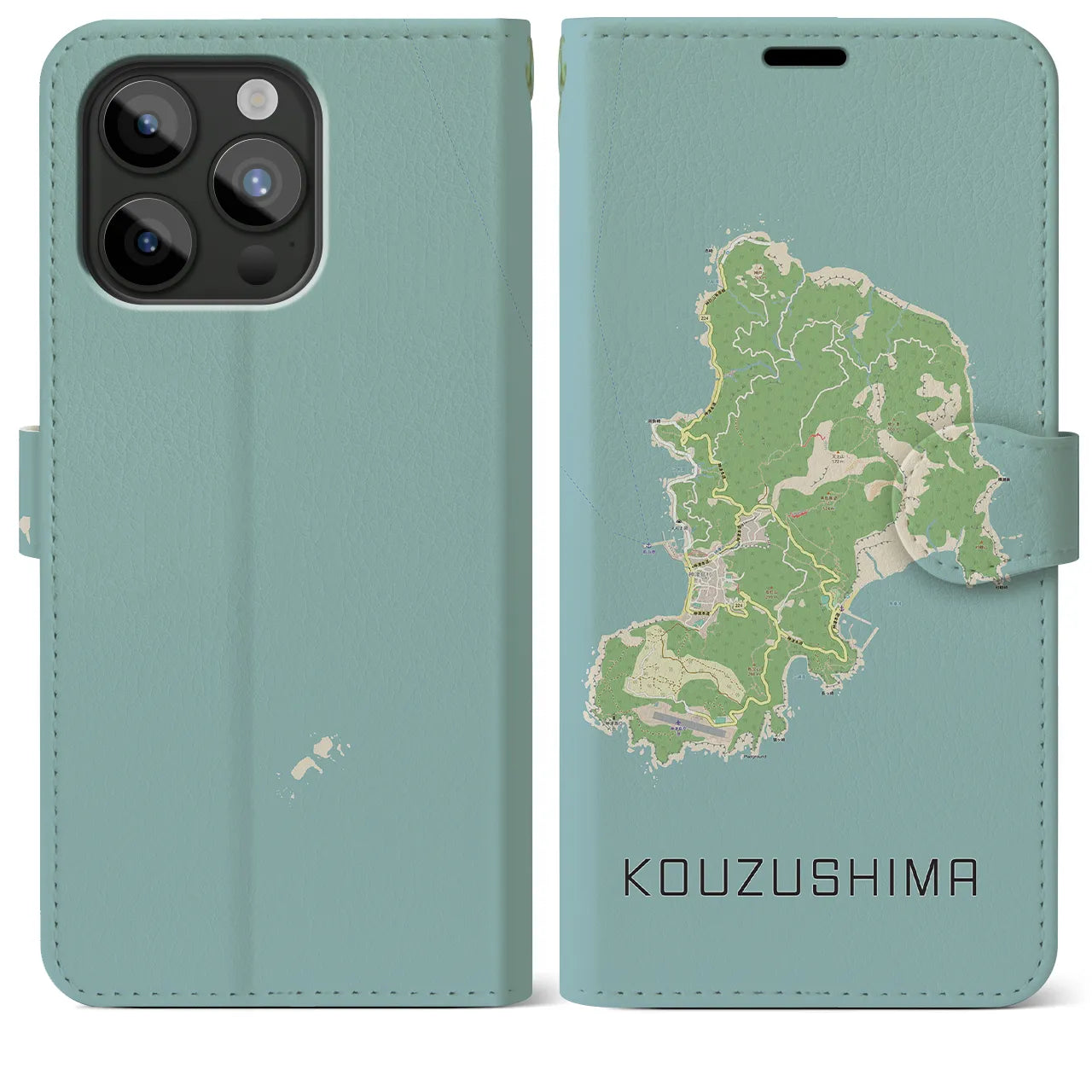 【神津島(東京都)】地図柄iPhoneケース(手帳タイプ)ナチュラル・iPhone 15 Pro Max 用