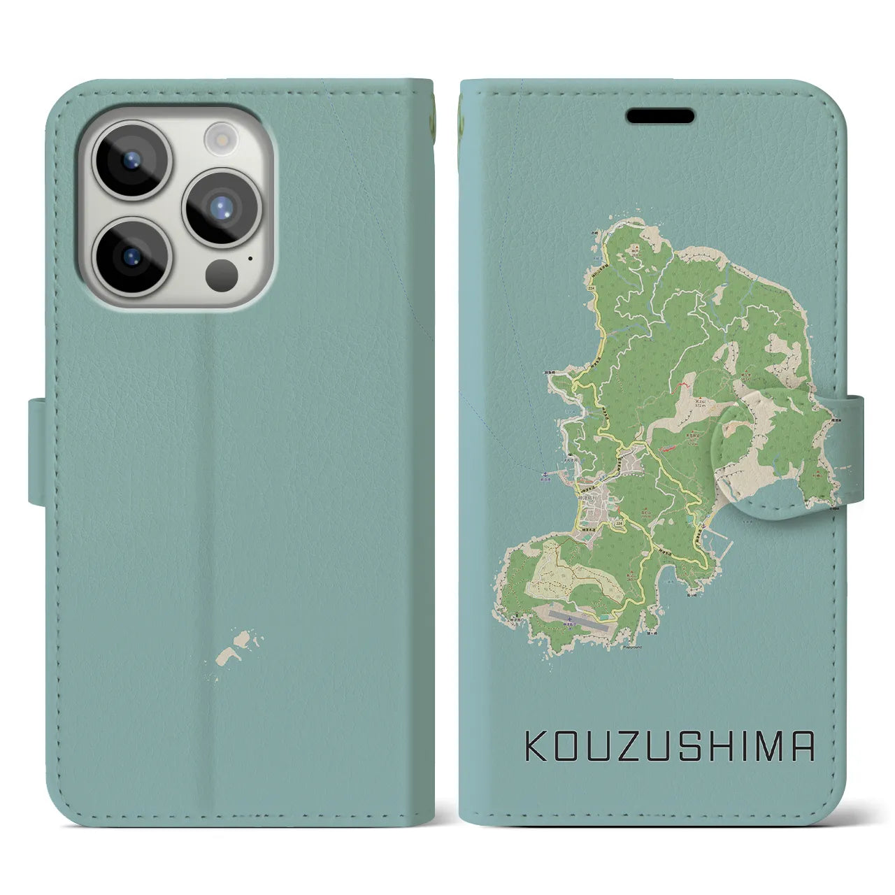 【神津島(東京都)】地図柄iPhoneケース(手帳タイプ)ナチュラル・iPhone 15 Pro 用