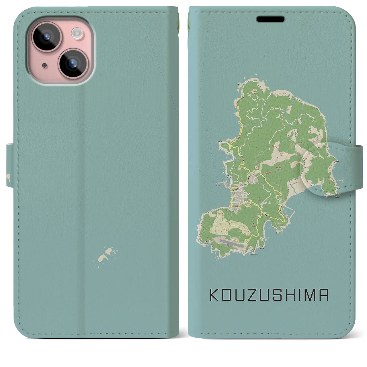 【神津島(東京都)】地図柄iPhoneケース(手帳タイプ)ナチュラル・iPhone 15 Plus 用