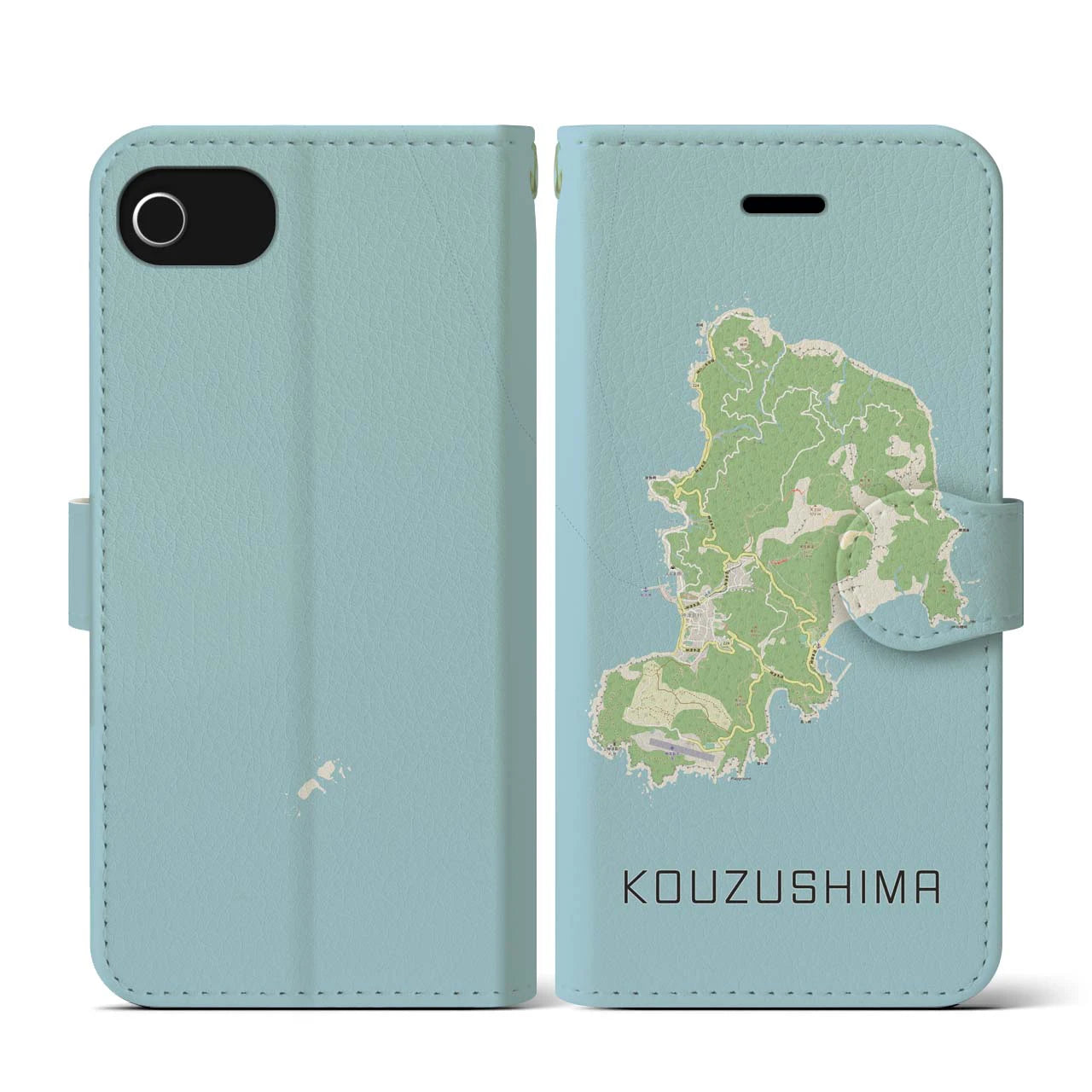 【神津島(東京都)】地図柄iPhoneケース(手帳タイプ)ナチュラル・iPhone SE(第3 / 第2世代) / 8 / 7 / 6s / 6 用