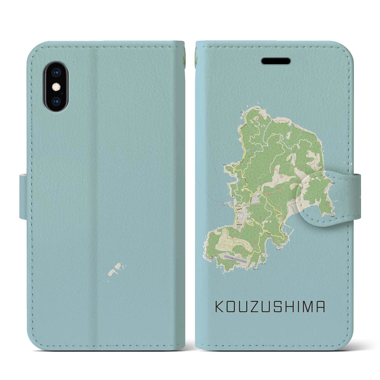 【神津島(東京都)】地図柄iPhoneケース(手帳タイプ)ナチュラル・iPhone XS / X 用