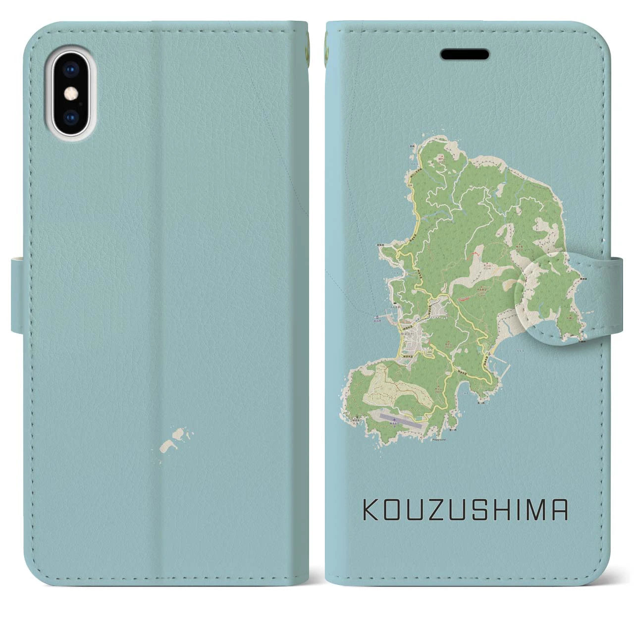 【神津島(東京都)】地図柄iPhoneケース(手帳タイプ)ナチュラル・iPhone XS Max 用