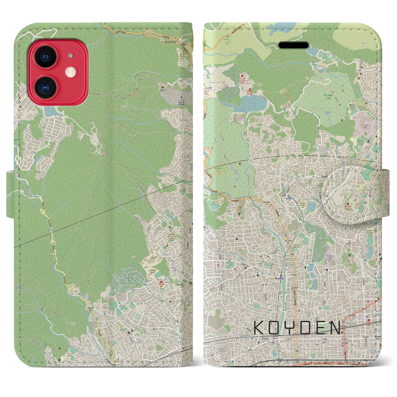 【甲陽園(兵庫県)】地図柄iPhoneケース(手帳タイプ)ナチュラル・iPhone 11 用