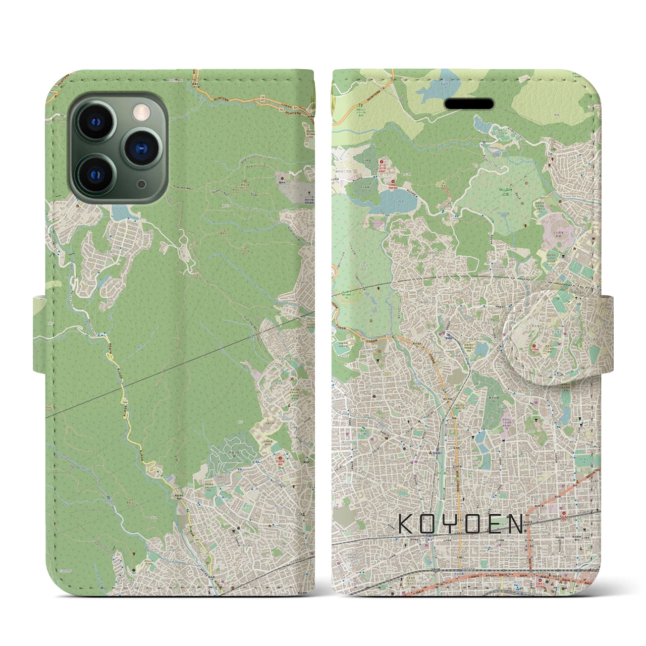 【甲陽園(兵庫県)】地図柄iPhoneケース(手帳タイプ)ナチュラル・iPhone 11 Pro 用