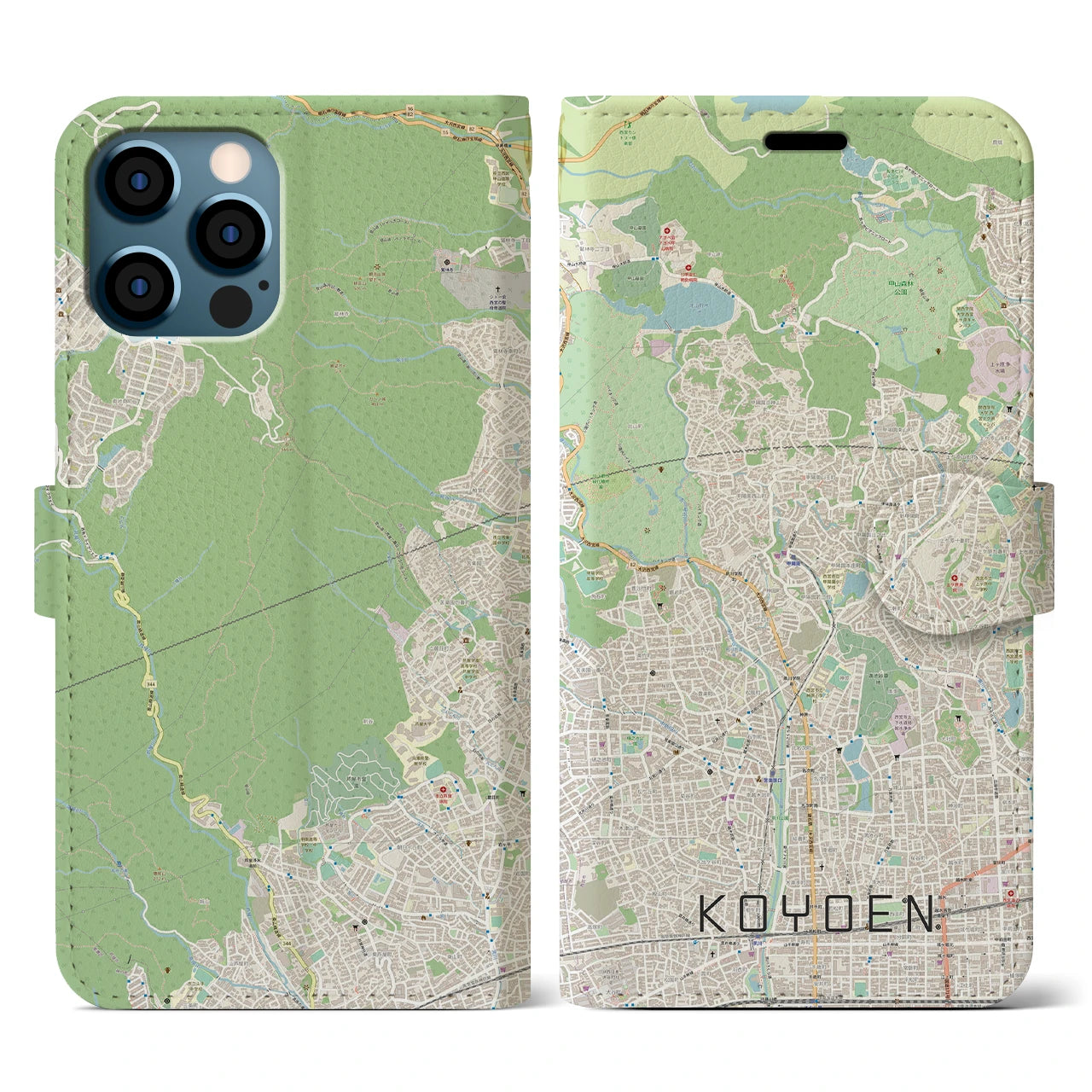 【甲陽園(兵庫県)】地図柄iPhoneケース(手帳タイプ)ナチュラル・iPhone 12 / 12 Pro 用