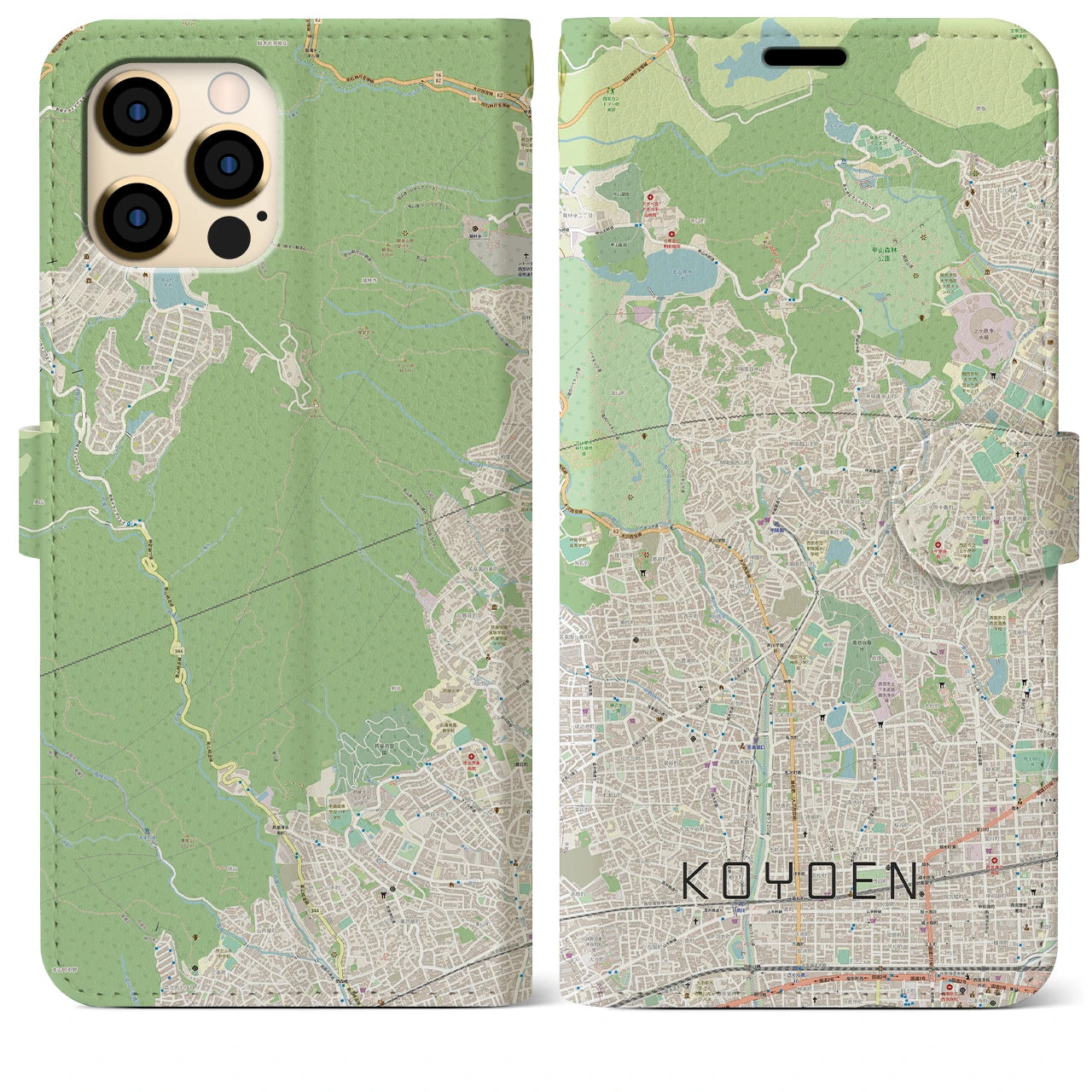 【甲陽園(兵庫県)】地図柄iPhoneケース(手帳タイプ)ナチュラル・iPhone 12 Pro Max 用