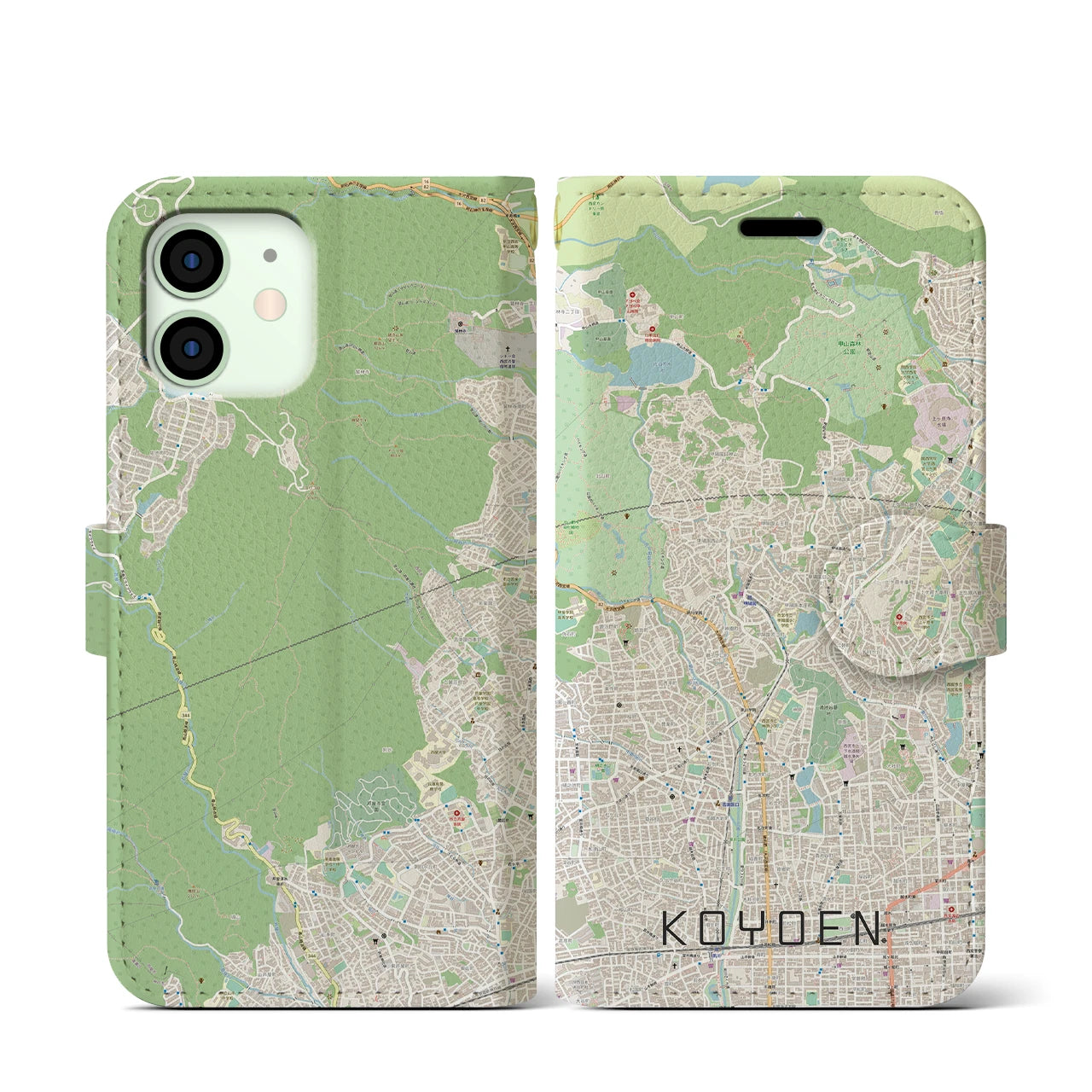【甲陽園(兵庫県)】地図柄iPhoneケース(手帳タイプ)ナチュラル・iPhone 12 mini 用