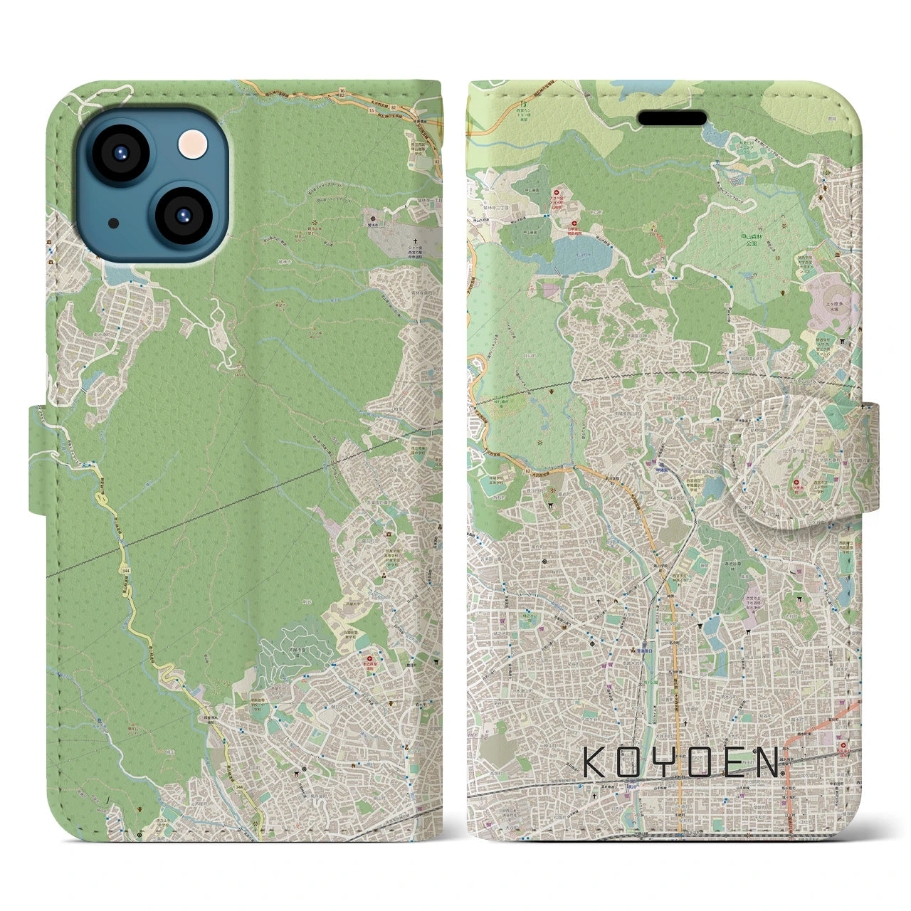 【甲陽園(兵庫県)】地図柄iPhoneケース(手帳タイプ)ナチュラル・iPhone 13 用
