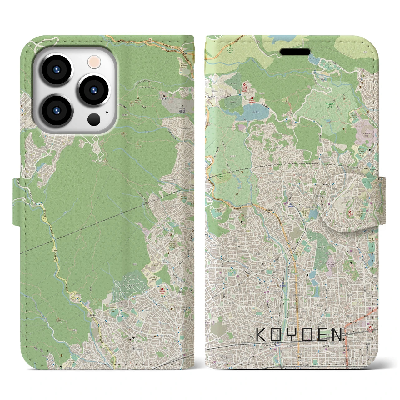【甲陽園(兵庫県)】地図柄iPhoneケース(手帳タイプ)ナチュラル・iPhone 13 Pro 用