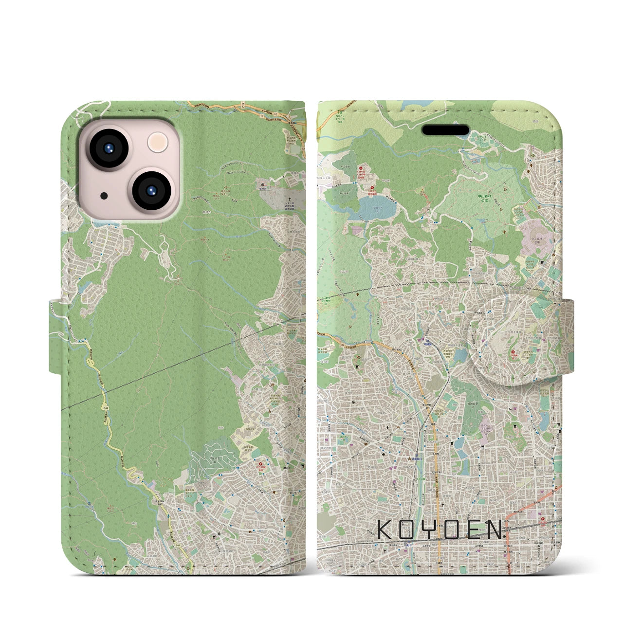 【甲陽園(兵庫県)】地図柄iPhoneケース(手帳タイプ)ナチュラル・iPhone 13 mini 用