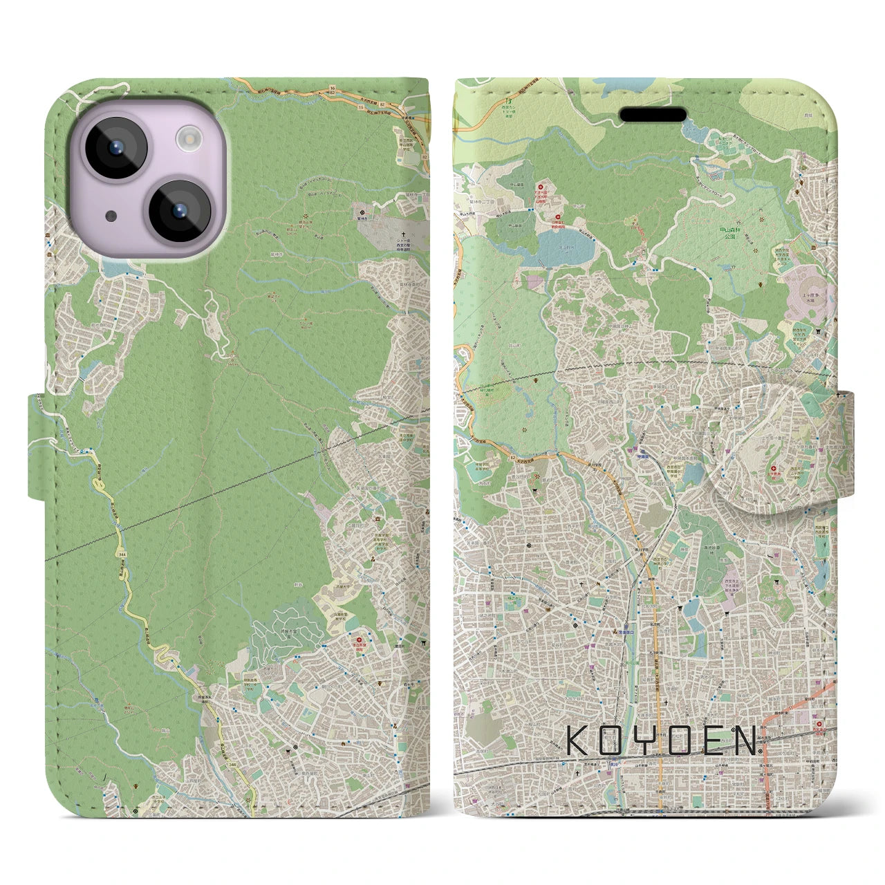 【甲陽園(兵庫県)】地図柄iPhoneケース(手帳タイプ)ナチュラル・iPhone 14 用