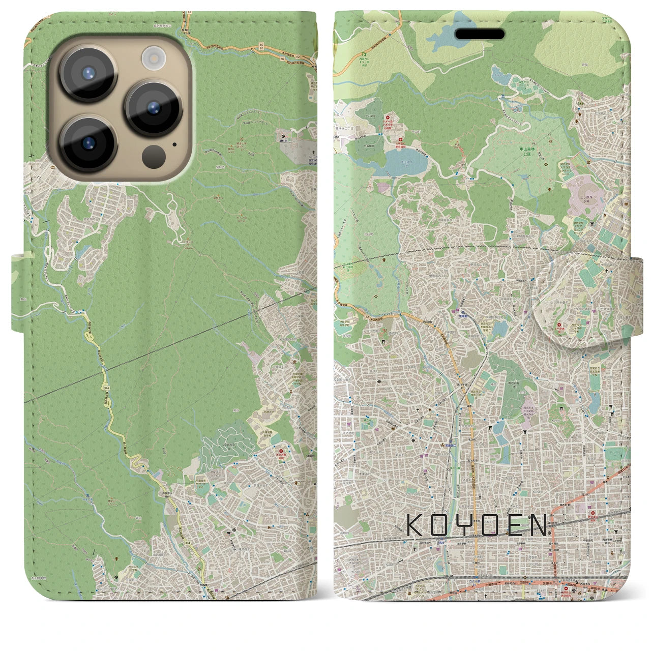 【甲陽園(兵庫県)】地図柄iPhoneケース(手帳タイプ)ナチュラル・iPhone 14 Pro Max 用