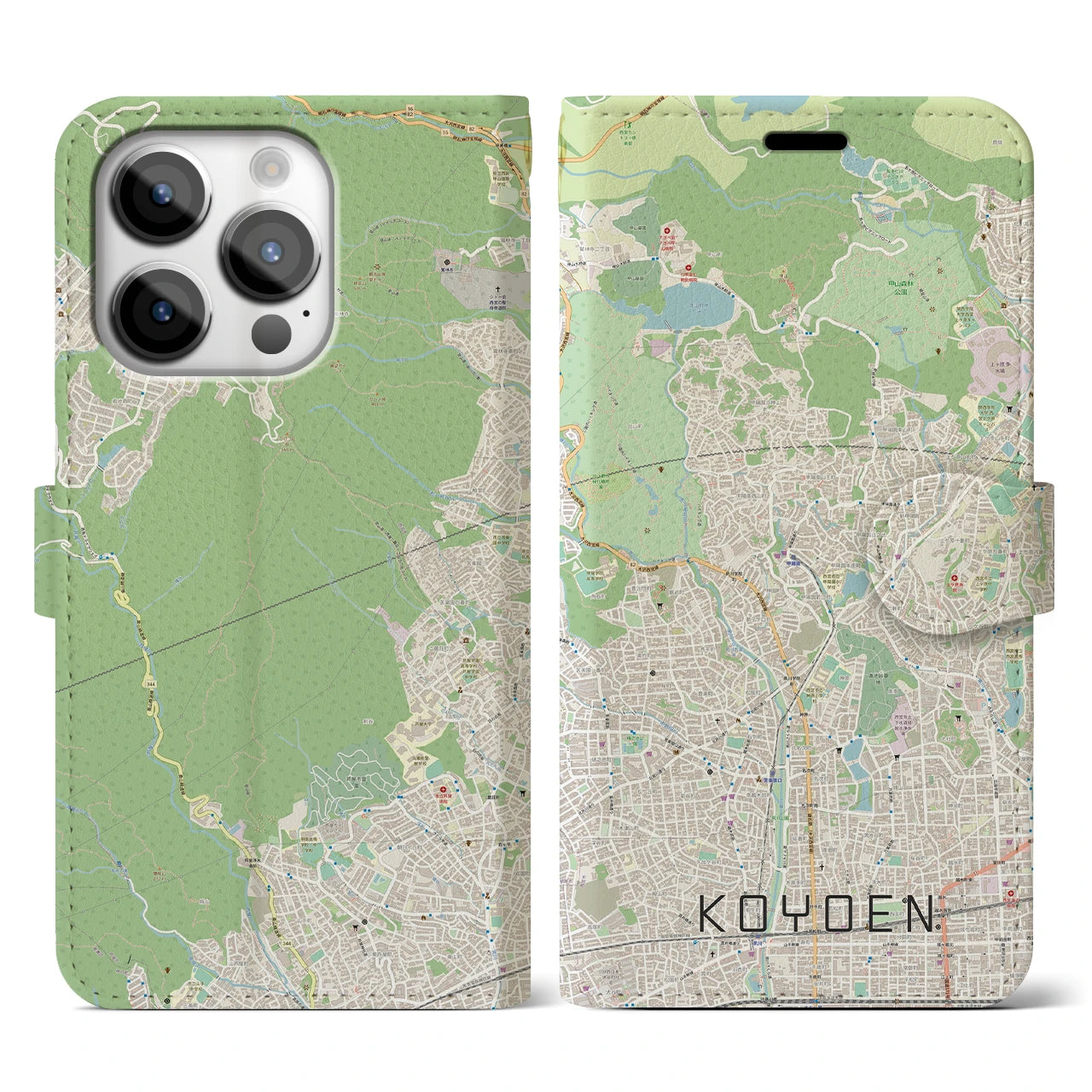 【甲陽園(兵庫県)】地図柄iPhoneケース(手帳タイプ)ナチュラル・iPhone 14 Pro 用