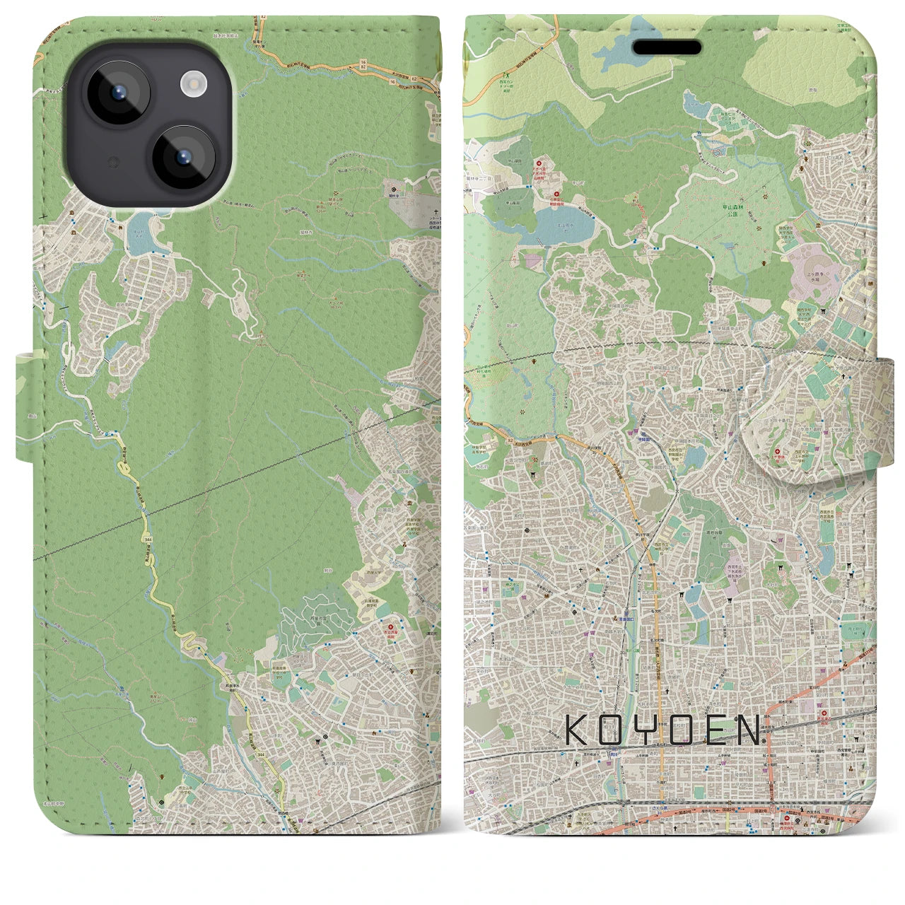 【甲陽園(兵庫県)】地図柄iPhoneケース(手帳タイプ)ナチュラル・iPhone 14 Plus 用