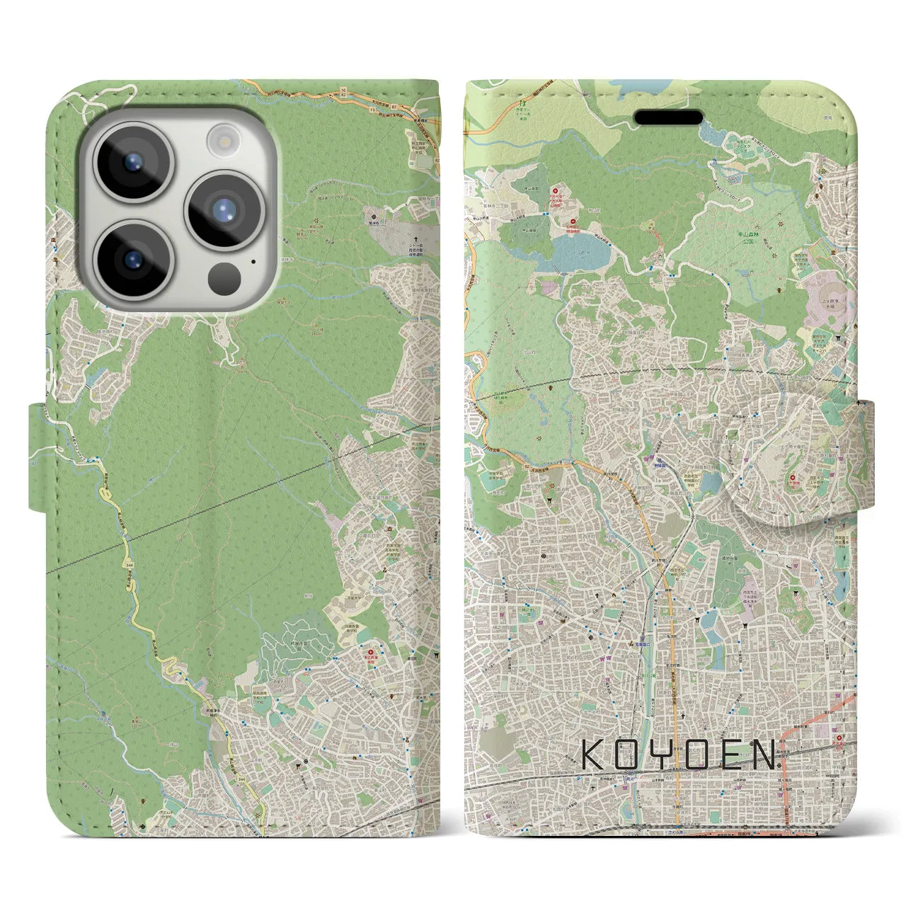 【甲陽園(兵庫県)】地図柄iPhoneケース(手帳タイプ)ナチュラル・iPhone 15 Pro 用