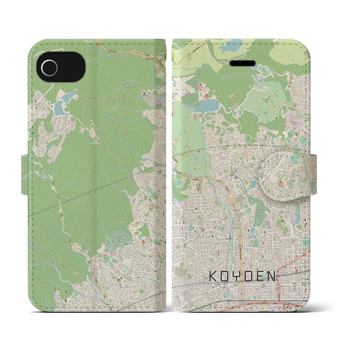 【甲陽園(兵庫県)】地図柄iPhoneケース(手帳タイプ)ナチュラル・iPhone SE(第3 / 第2世代) / 8 / 7 / 6s / 6 用