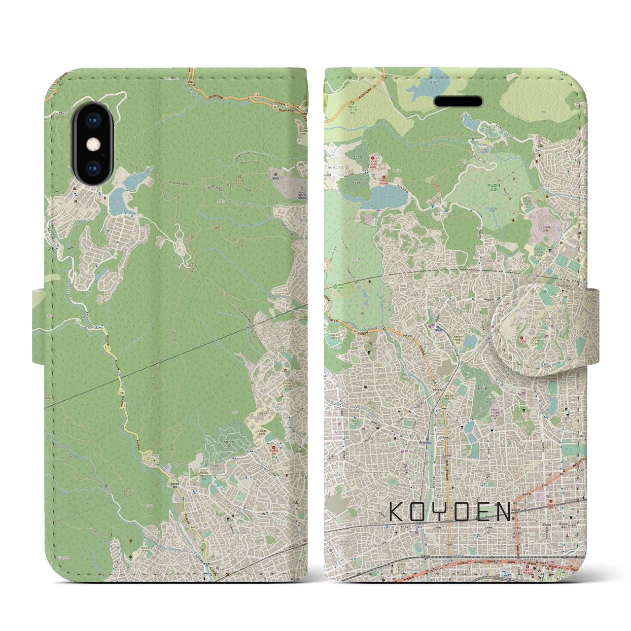 【甲陽園(兵庫県)】地図柄iPhoneケース(手帳タイプ)ナチュラル・iPhone XS / X 用