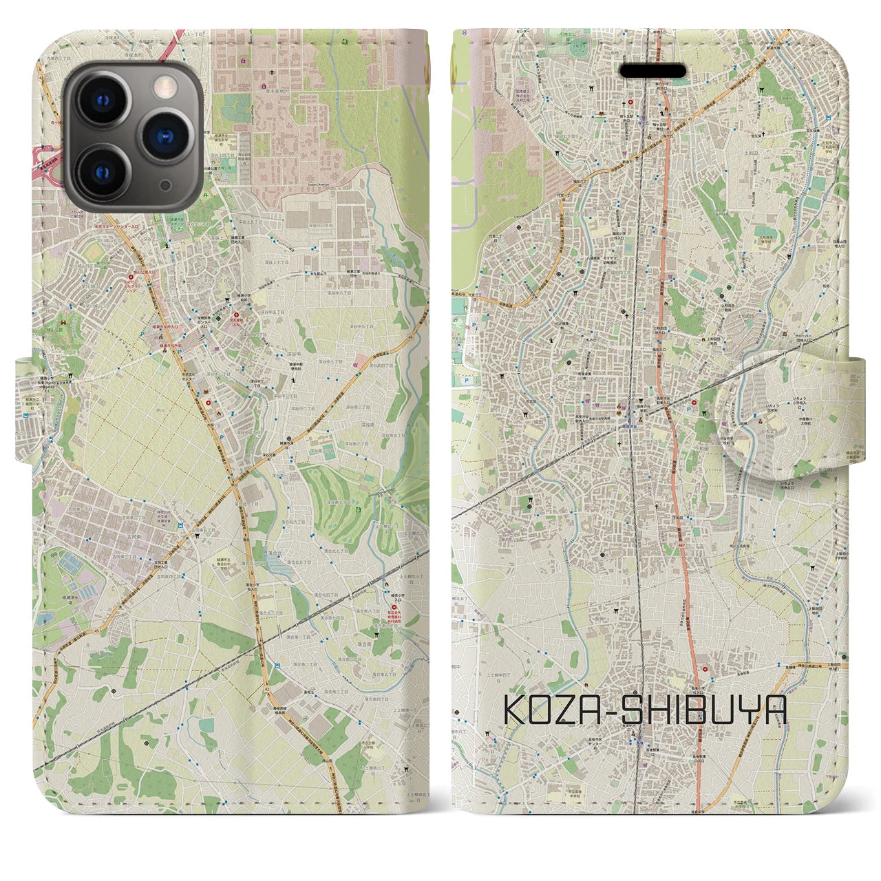 【高座渋谷(神奈川県)】地図柄iPhoneケース(手帳タイプ)ナチュラル・iPhone 11 Pro Max 用