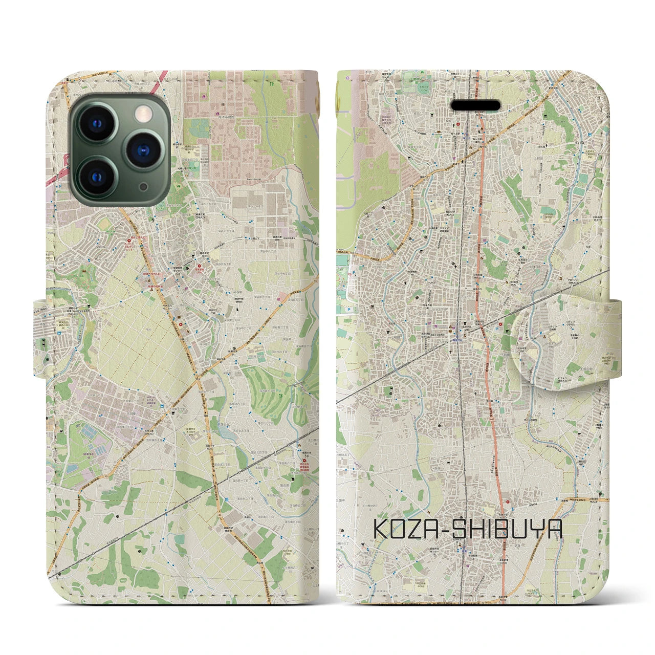 【高座渋谷(神奈川県)】地図柄iPhoneケース(手帳タイプ)ナチュラル・iPhone 11 Pro 用