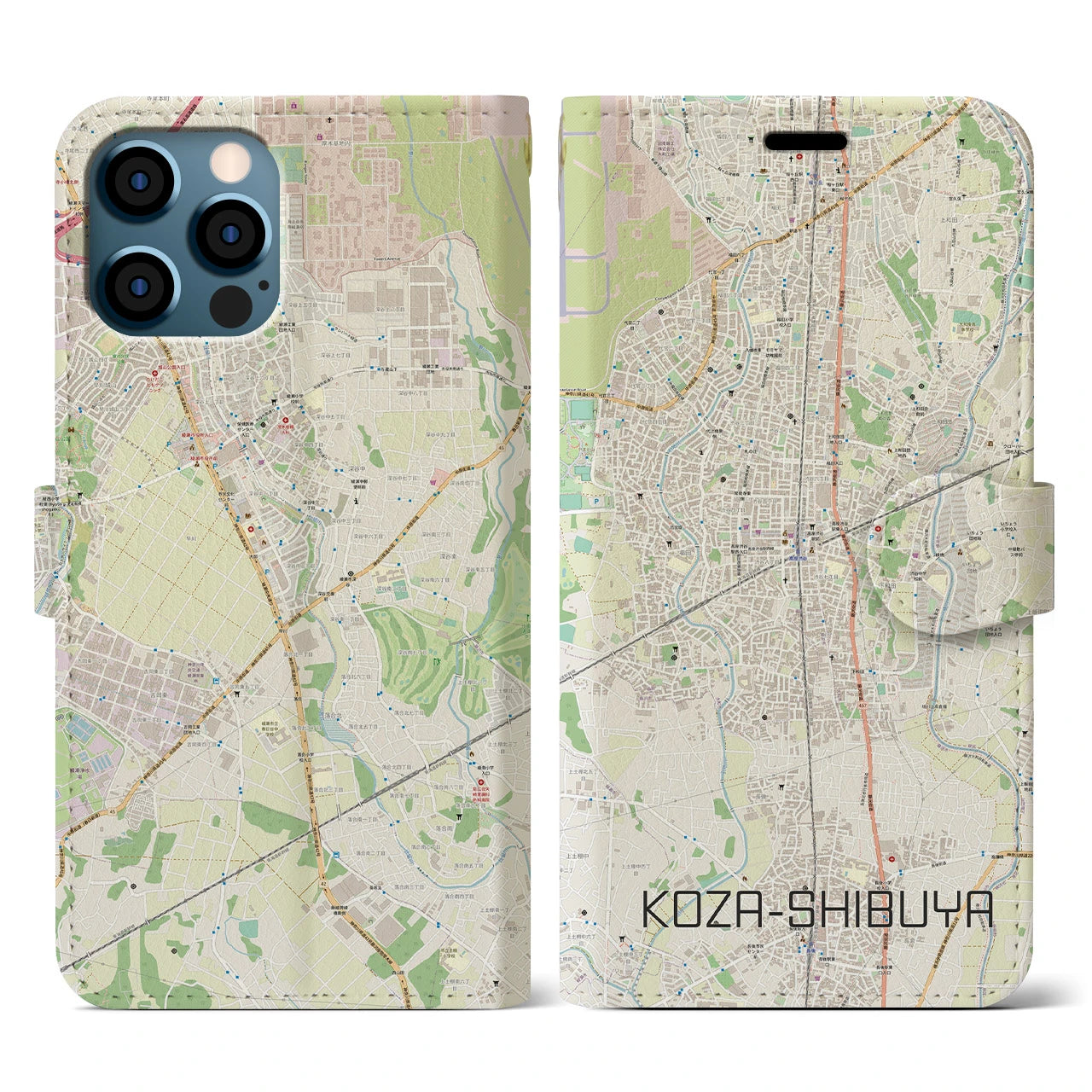 【高座渋谷(神奈川県)】地図柄iPhoneケース(手帳タイプ)ナチュラル・iPhone 12 / 12 Pro 用