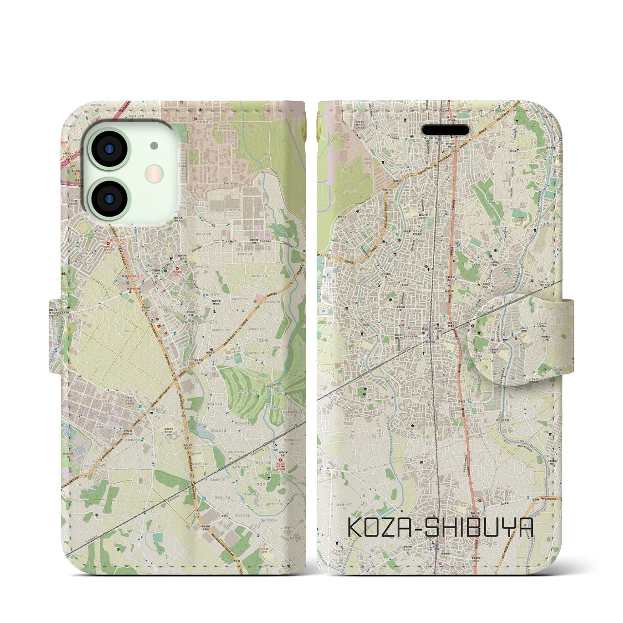 【高座渋谷(神奈川県)】地図柄iPhoneケース(手帳タイプ)ナチュラル・iPhone 12 mini 用