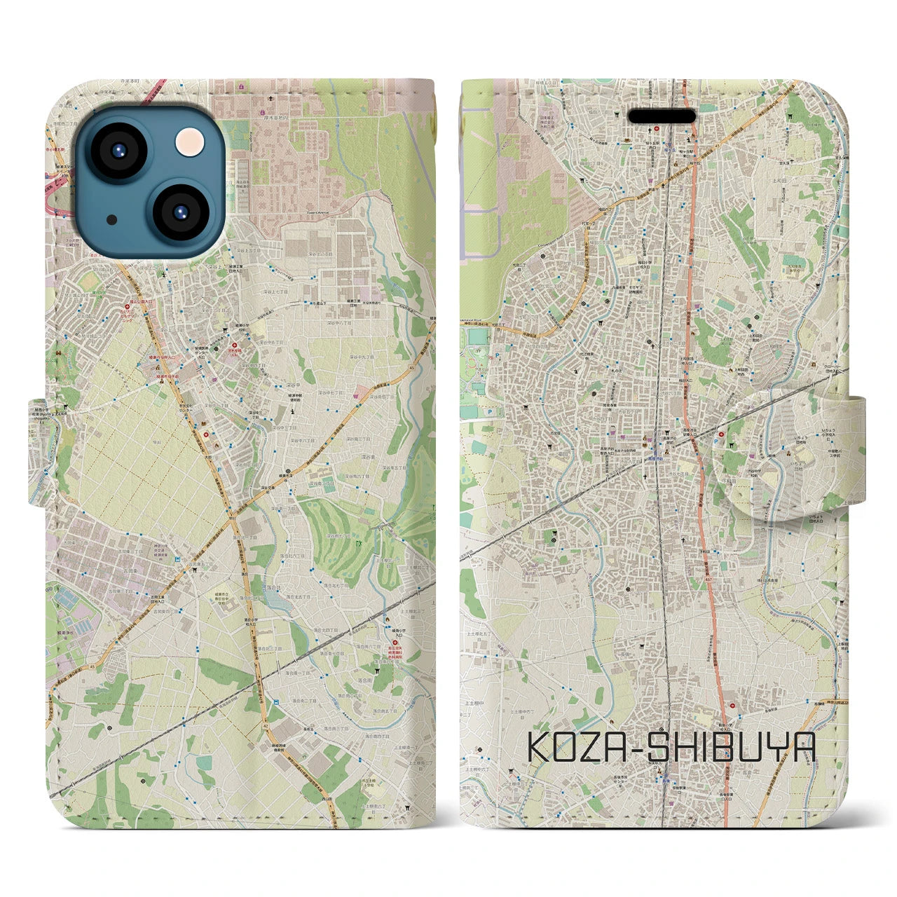 【高座渋谷(神奈川県)】地図柄iPhoneケース(手帳タイプ)ナチュラル・iPhone 13 用