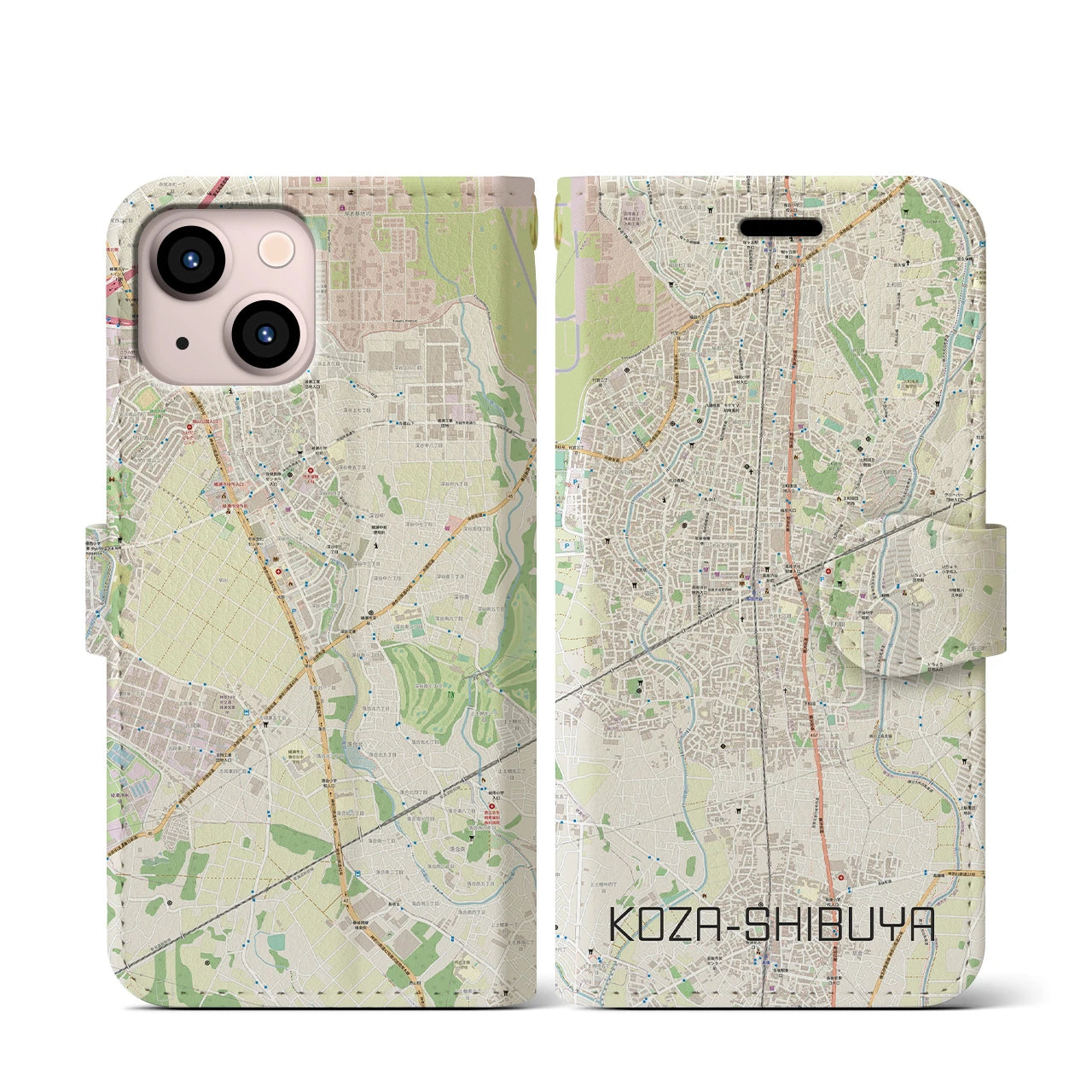 【高座渋谷(神奈川県)】地図柄iPhoneケース(手帳タイプ)ナチュラル・iPhone 13 mini 用