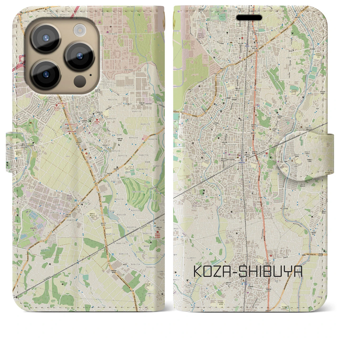 【高座渋谷(神奈川県)】地図柄iPhoneケース(手帳タイプ)ナチュラル・iPhone 14 Pro Max 用