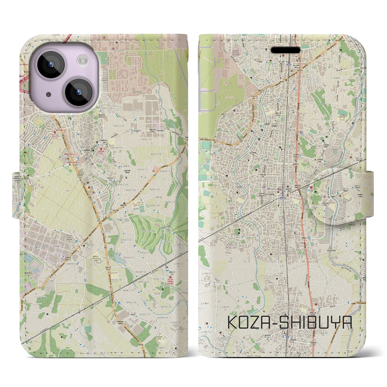 【高座渋谷(神奈川県)】地図柄iPhoneケース(手帳タイプ)ナチュラル・iPhone 14 用