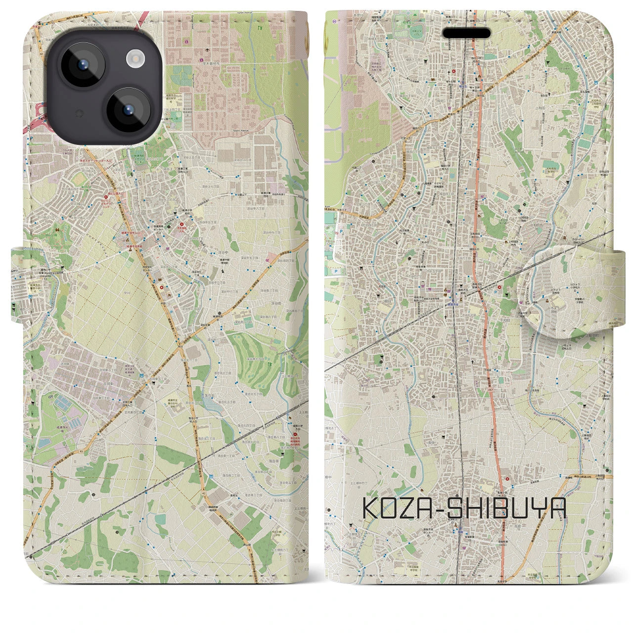 【高座渋谷(神奈川県)】地図柄iPhoneケース(手帳タイプ)ナチュラル・iPhone 14 Plus 用