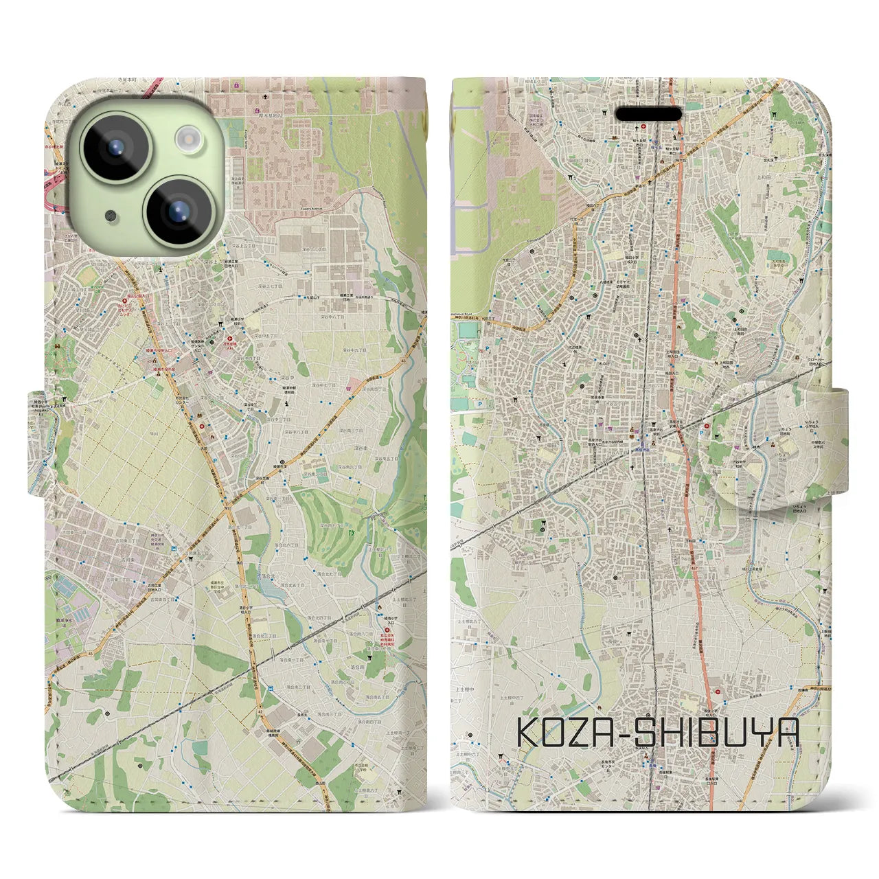 【高座渋谷(神奈川県)】地図柄iPhoneケース(手帳タイプ)ナチュラル・iPhone 15 用