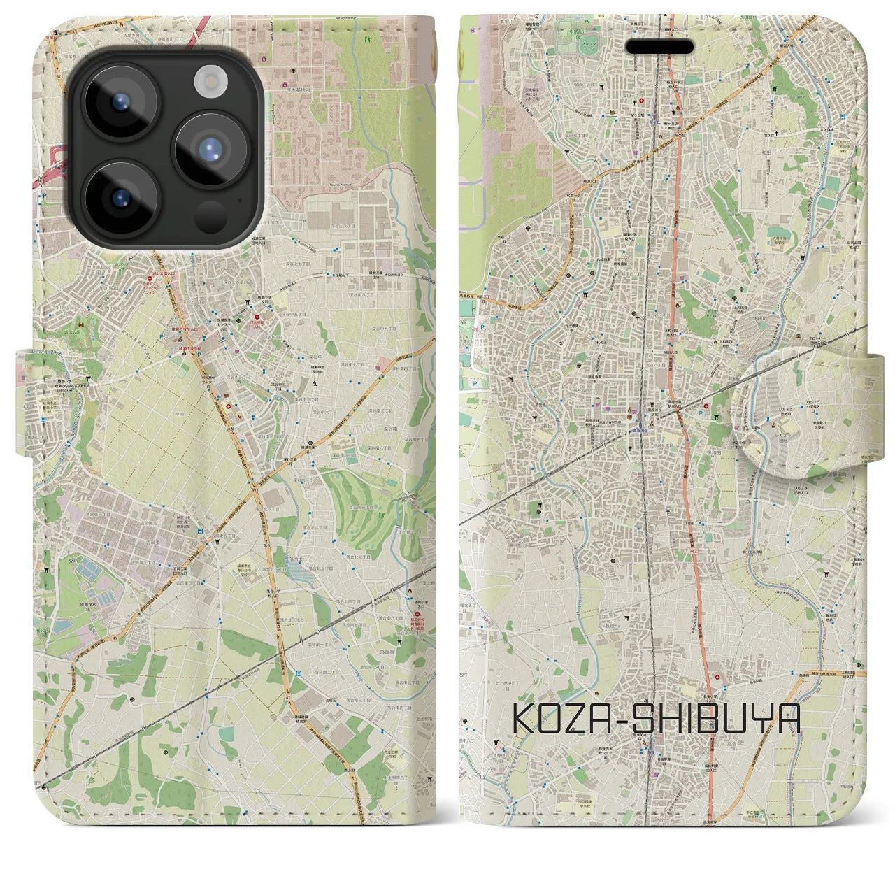 【高座渋谷(神奈川県)】地図柄iPhoneケース(手帳タイプ)ナチュラル・iPhone 15 Pro Max 用