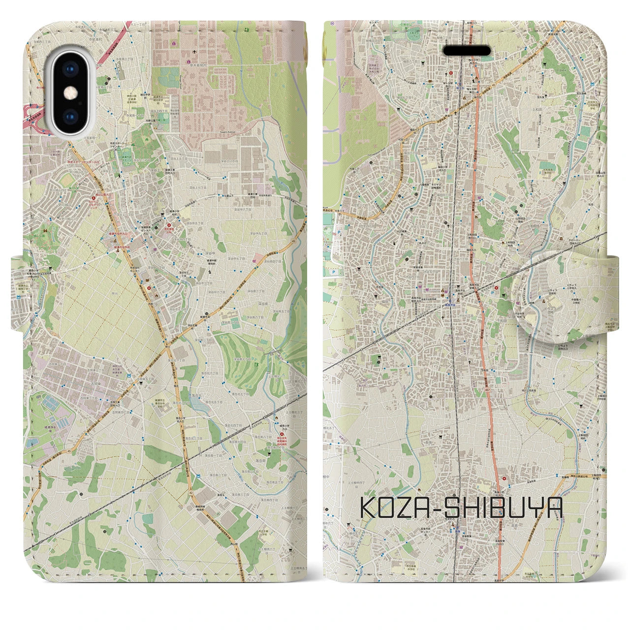 【高座渋谷(神奈川県)】地図柄iPhoneケース(手帳タイプ)ナチュラル・iPhone XS Max 用
