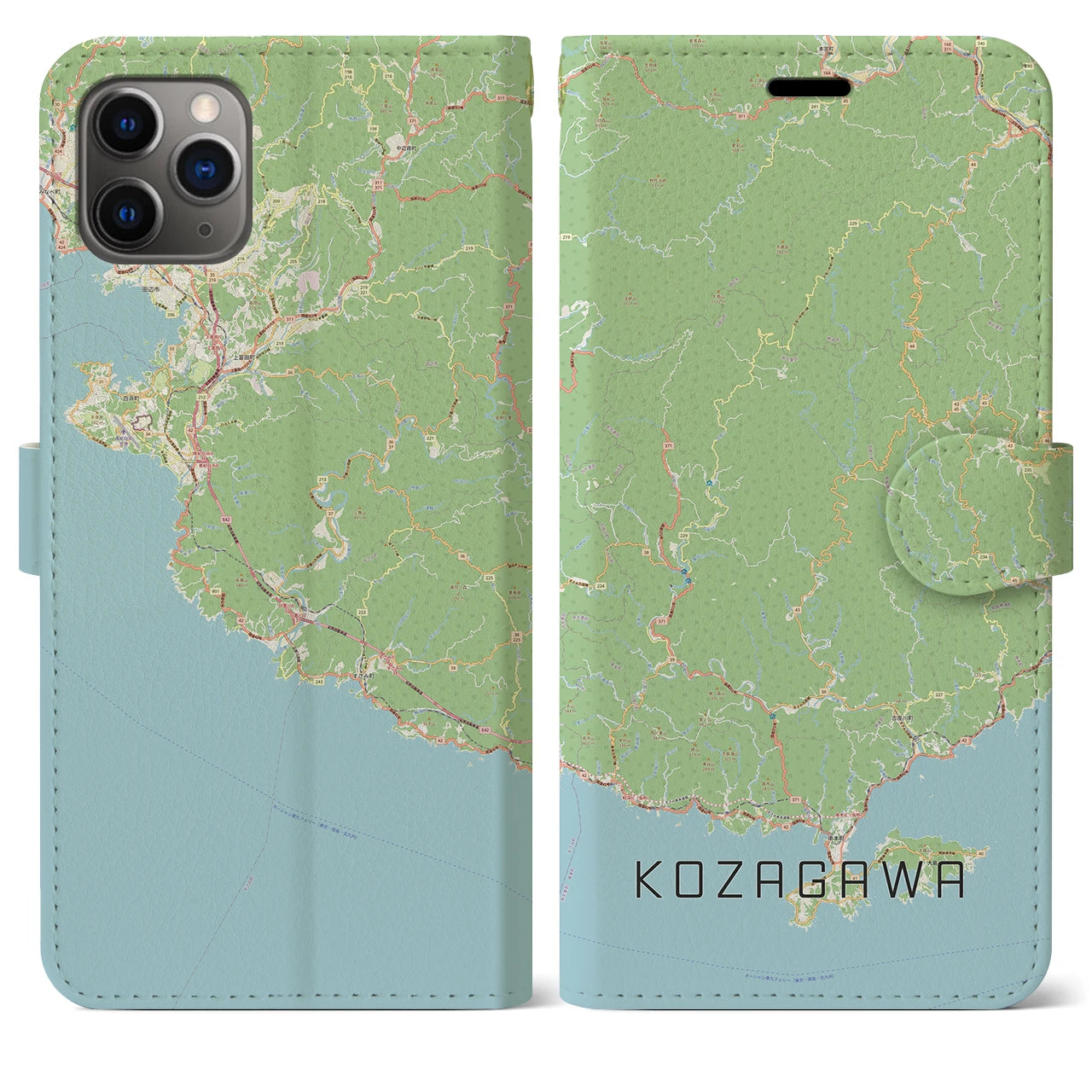 【古座川(和歌山県)】地図柄iPhoneケース(手帳タイプ)ナチュラル・iPhone 11 Pro Max 用