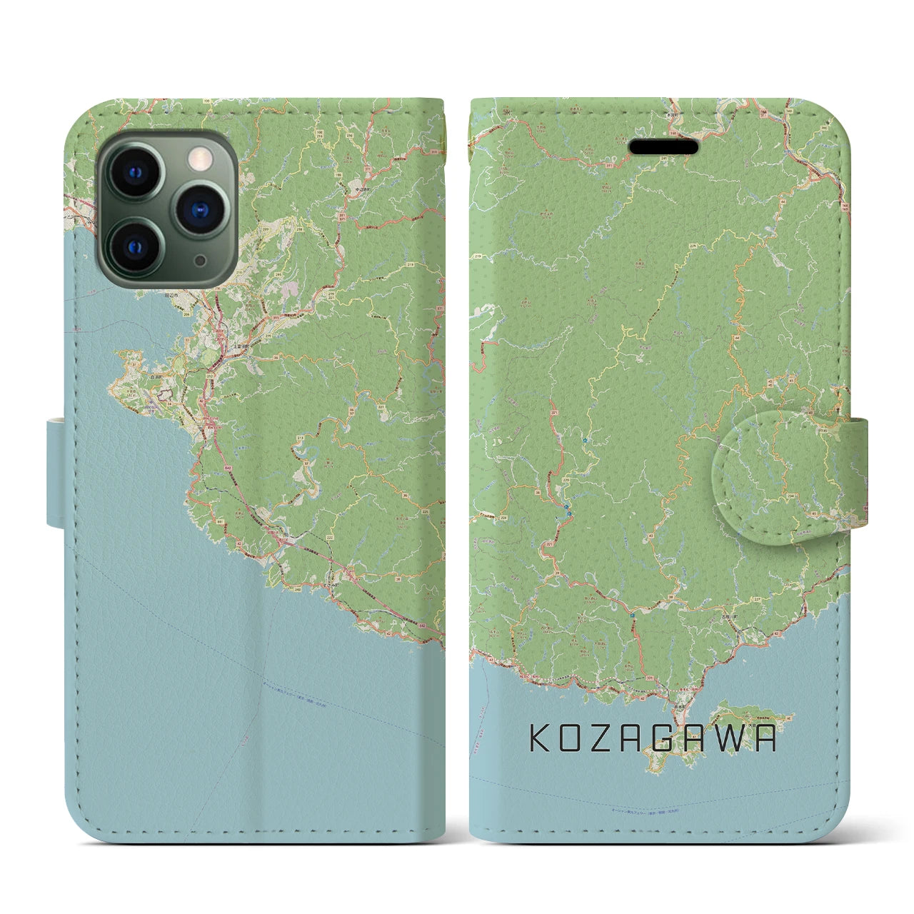 【古座川(和歌山県)】地図柄iPhoneケース(手帳タイプ)ナチュラル・iPhone 11 Pro 用