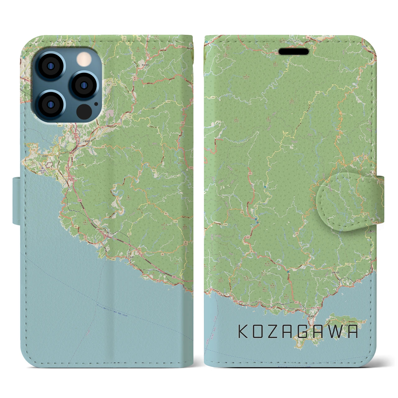 【古座川(和歌山県)】地図柄iPhoneケース(手帳タイプ)ナチュラル・iPhone 12 / 12 Pro 用