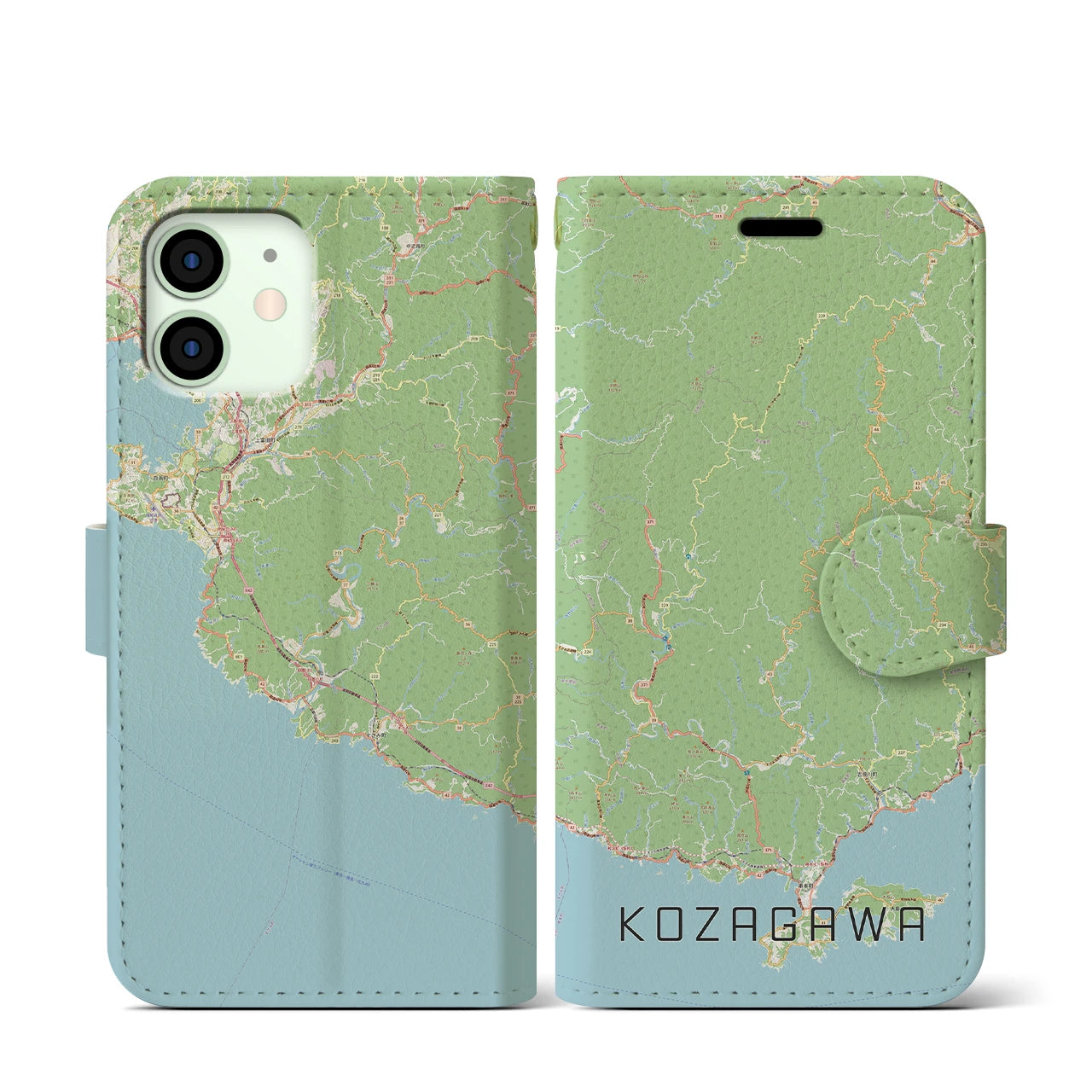 【古座川(和歌山県)】地図柄iPhoneケース(手帳タイプ)ナチュラル・iPhone 12 mini 用