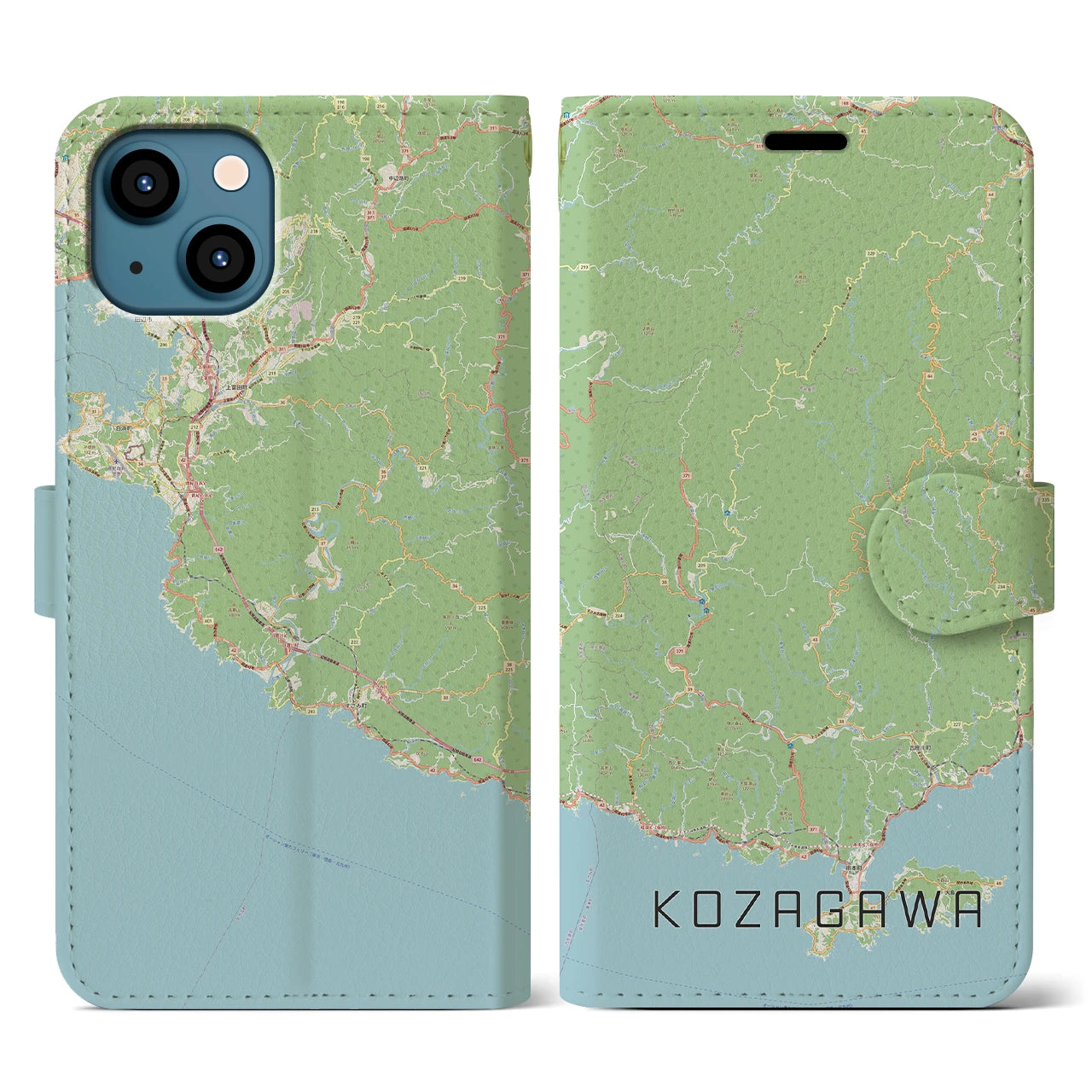 【古座川(和歌山県)】地図柄iPhoneケース(手帳タイプ)ナチュラル・iPhone 13 用