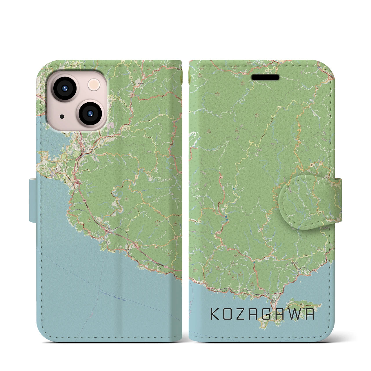 【古座川(和歌山県)】地図柄iPhoneケース(手帳タイプ)ナチュラル・iPhone 13 mini 用