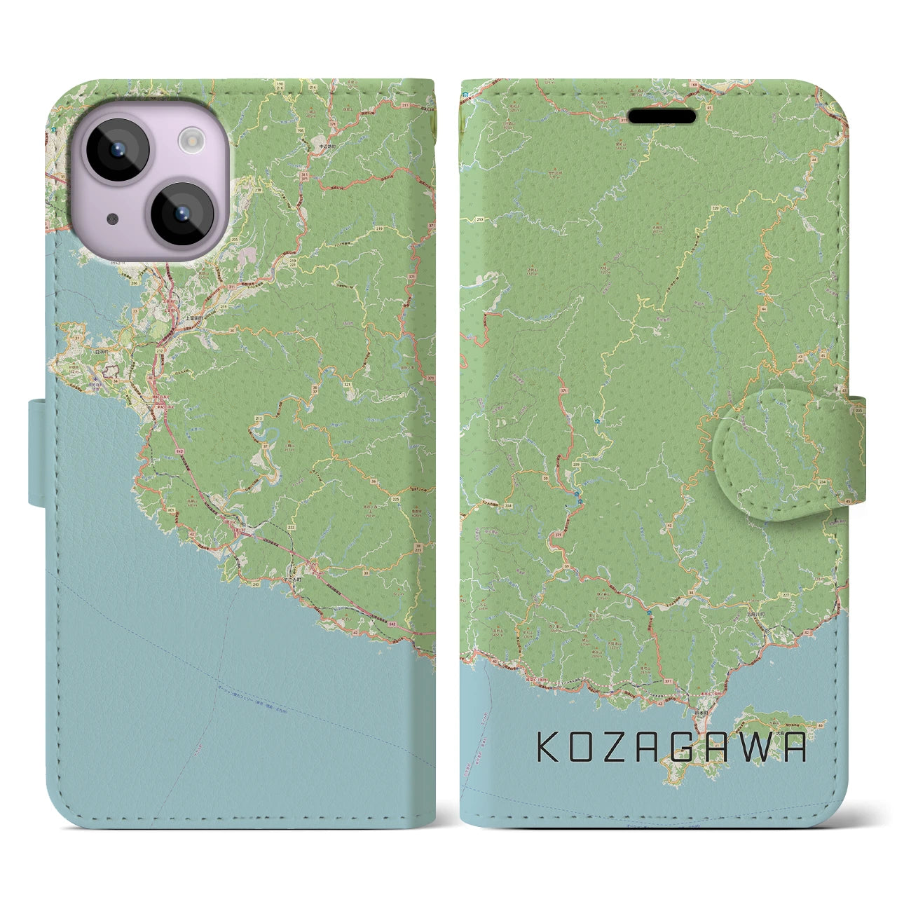 【古座川(和歌山県)】地図柄iPhoneケース(手帳タイプ)ナチュラル・iPhone 14 用