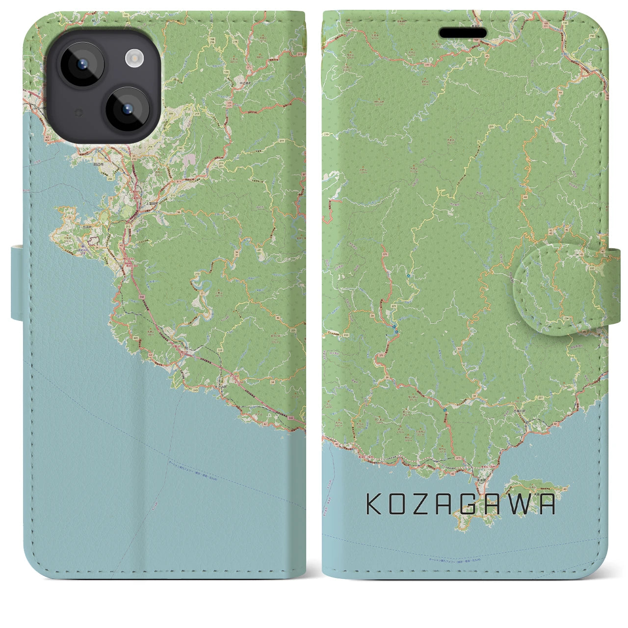 【古座川(和歌山県)】地図柄iPhoneケース(手帳タイプ)ナチュラル・iPhone 14 Plus 用