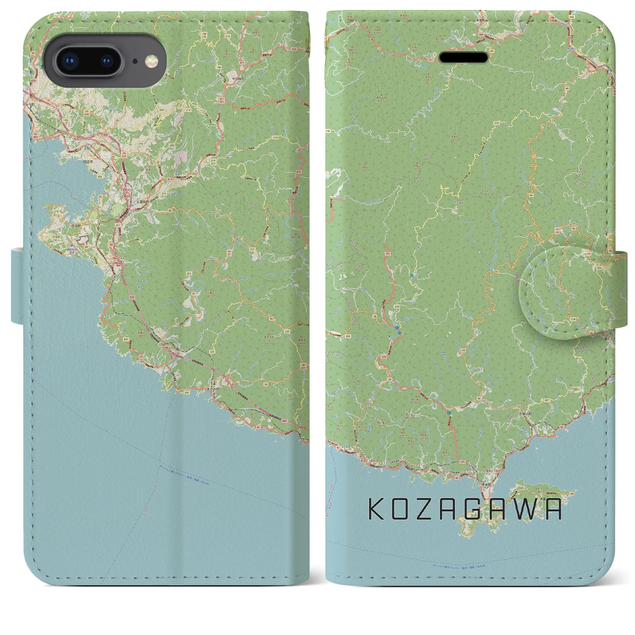【古座川(和歌山県)】地図柄iPhoneケース(手帳タイプ)ナチュラル・iPhone 8Plus /7Plus / 6sPlus / 6Plus 用