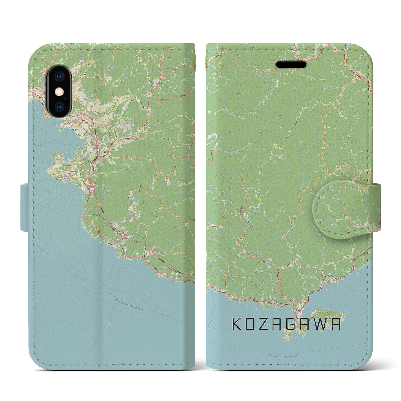 【古座川(和歌山県)】地図柄iPhoneケース(手帳タイプ)ナチュラル・iPhone XS / X 用